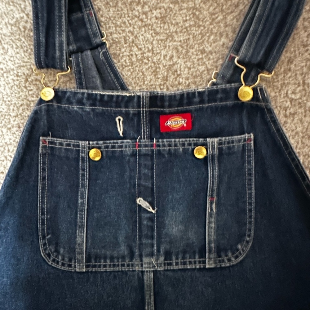 Dark Blue Denim Overalls with Gold Accents
